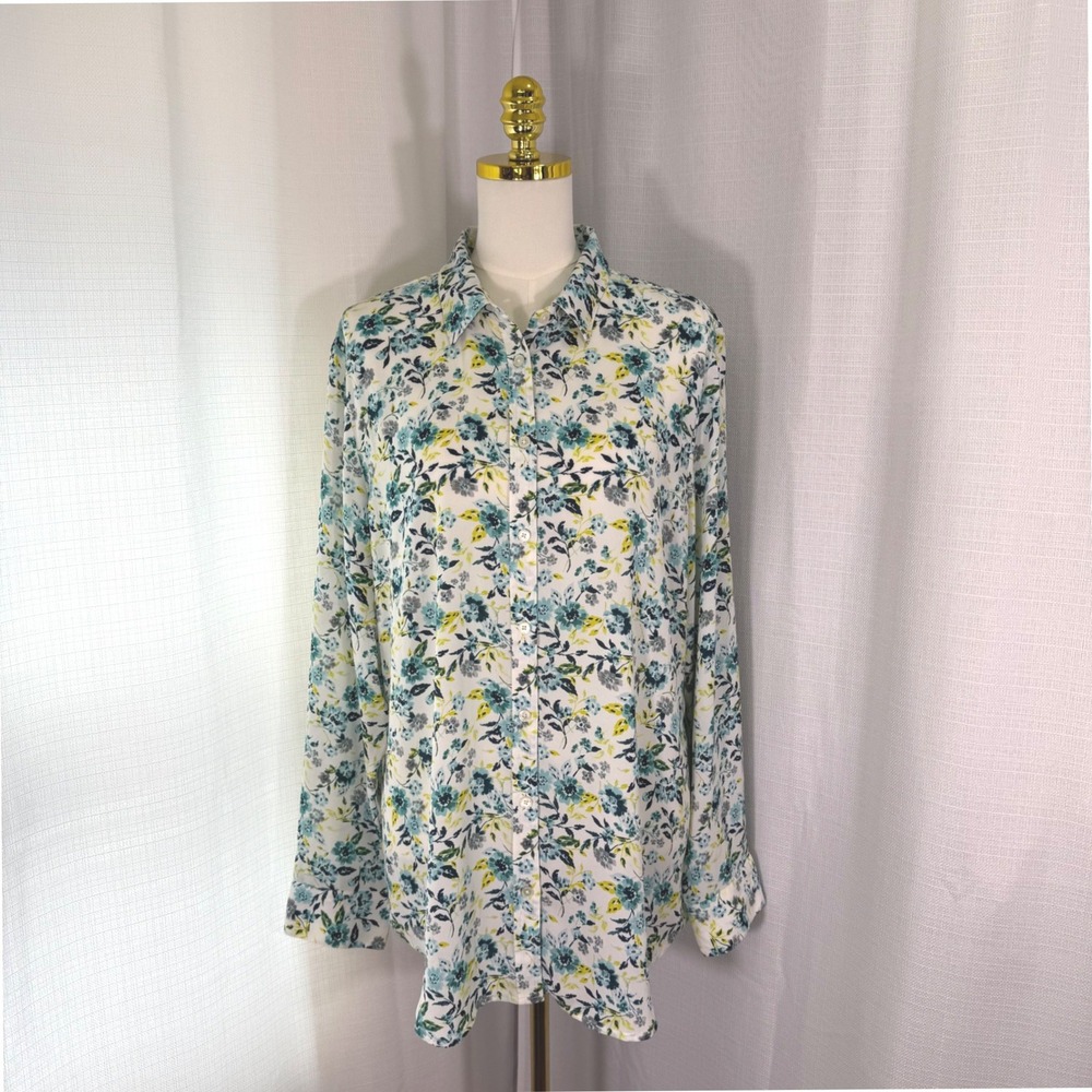 NWOT Banana Republic Womens XL Teal Yellow Floral Button Up Shirt